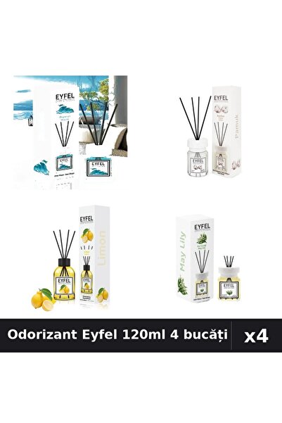 Eyfel Set 4 Odorizant Camera Betisoare 120ml - Ocean, Bumbac, Lămâie, Lacrami...