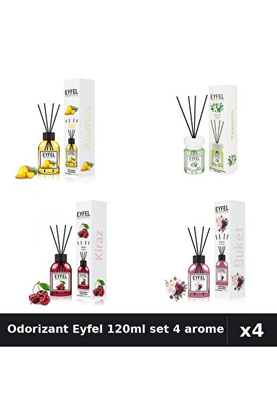 Eyfel Set 4 Odorizant Camera Betisoare 120ml - Ananas, Iasomie, Cirese, Bouquet