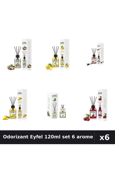 Eyfel Set 6 Odorizante Camera Betisoare 120ml - Ananas, Cireșe, Lăcrămioare, ...