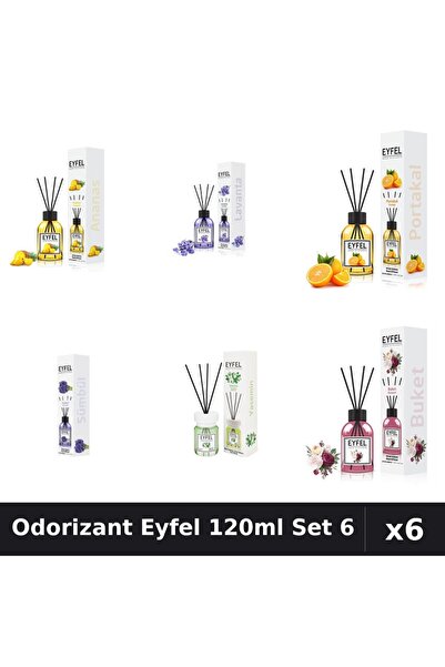 Eyfel Set 6 Odorizante Camera Betisoare 120ml - 6 Arome Asortate, Parfum Intens