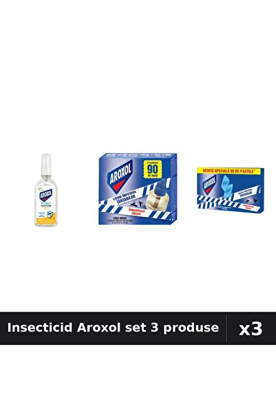 Aroxol Set 3 Insecticid - Loțiune 85ml, Aparat 45 nopți, Spirale 60buc