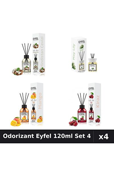 Eyfel Set 4 Odorizant Camera Betisoare 120ml - Cocos, Lacramioare, Mango, Cirese