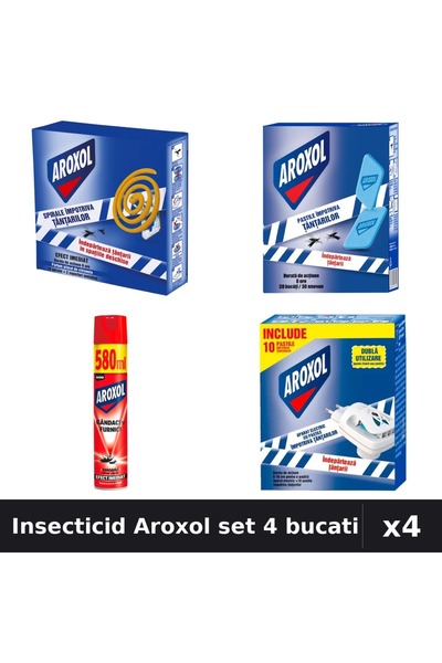 Aroxol Set 4 Insecticid - Pastile 10+30 buc, Spray 580ml - Anti Gandaci Tantari