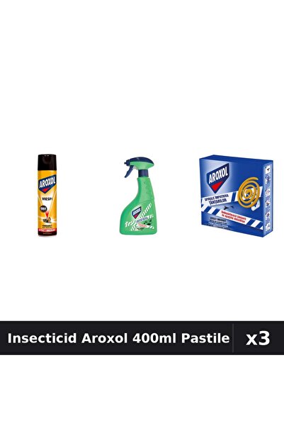 Aroxol Set 3 Insecticid - 2x Spray 400ml + Pastile Anti-Insecte 10 buc - Prot...