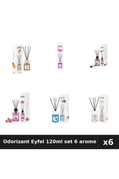 Eyfel Set 6 Odorizante Camera Betisoare 120ml - Piersica, Bubble Gum, Vanilie...
