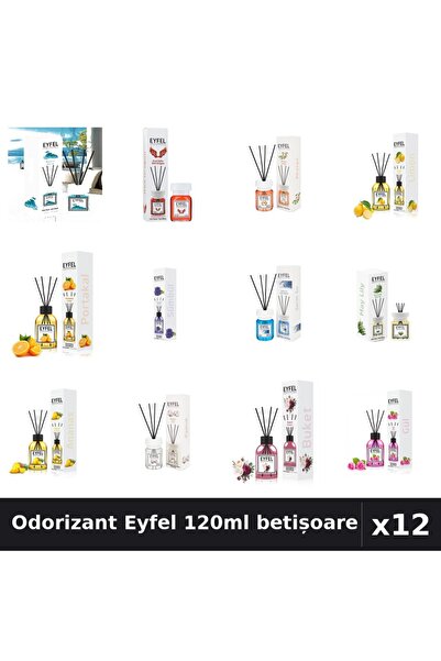 Eyfel Set 12 Odorizante Cameră cu Betișoare - 12 Arome Asortate, 120ml Parfum...