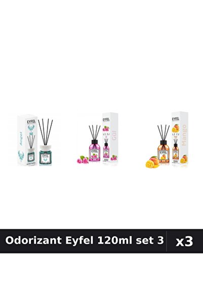 Eyfel Set 3 Odorizant Camera Betisoare 120ml - Angel, Trandafir, Mango