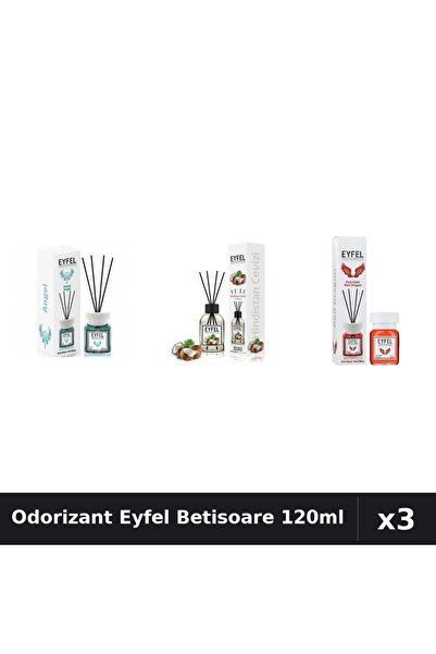 Eyfel Set 3 Odorizant Camera Betisoare 120ml - Angel, Nucă Cocos, Red Dragon