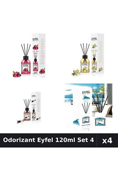 Eyfel Set 4 Odorizant Camera Betisoare 120ml - Fructe Pădure, Vanilie, Ocean,...
