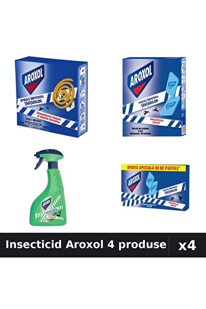 Aroxol Set 4 Insecticid - Pastile 10/30/60 buc, Spray 400ml - Anti Insecte Casa