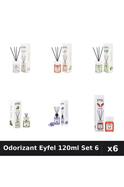 Eyfel Set 6 Odorizante Camera Betisoare 120ml - Lavanda, Acacia, Iasomie, Bumbac