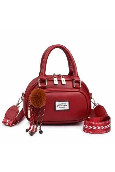 Gernic Maroon Mini Dome Bag Women - Pom Charm Crossbody Shoulder Bag