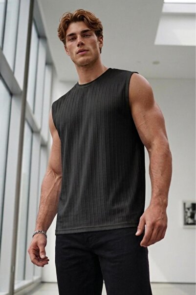 NO 601 Men's Black Cotton Marcus Linear Flex Sleeveless Undershirt