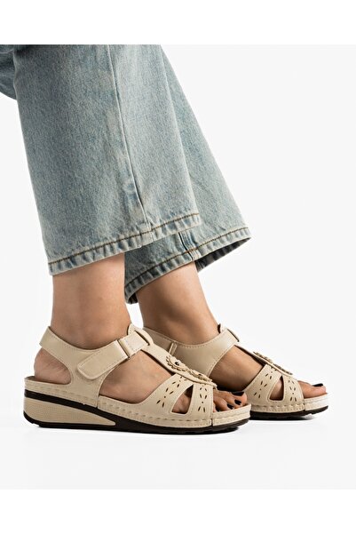 ALOGO Women's Beige Sandals Made of Ecological Leather Yifa