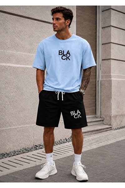FAEL LİFE Unisex Wide Cut T-Shirt and Shorts Black Print Set