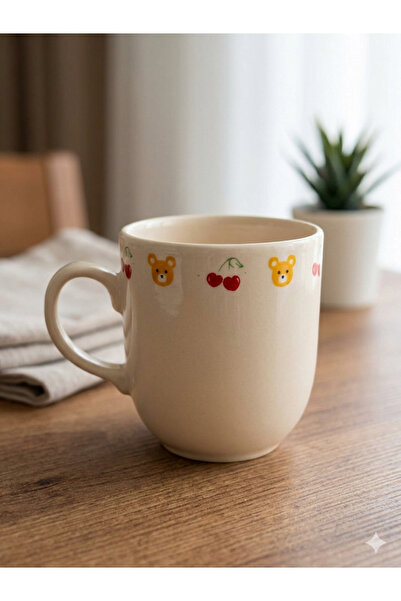 PALTO TASARIM Cherry Teddy Bear Cream Juno Mug - Gift Mug Cup