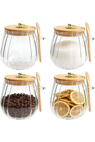 Arabest 4-Pack 24 Oz Glass Airtight Storage Jars,Petal Design Canisters with ...