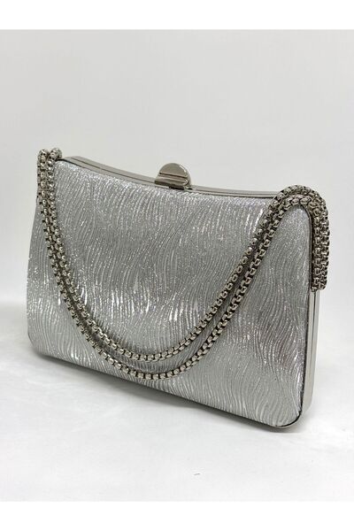 NAZART Women's Wavy Silver Evening Dress Clutch Chain Strap Hand and Shoulder...