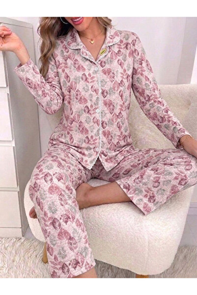 BIT1 Bit 1 Autumn Leaves Print Soft Sleepwear Two Piece Set Women Shirt Pants...