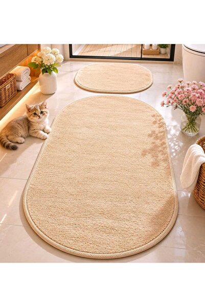 HOMEMOME Oval Cotton Flat Bath Mat Set