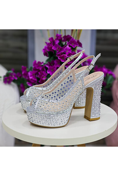 favorimo Women's Silver Crystal Stone Platform Heeled Evening Dress Sandals
