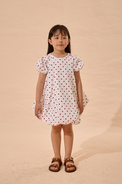 Fahhar Kids Pleated Polka Dot Balloon Dress Red Polka Dot