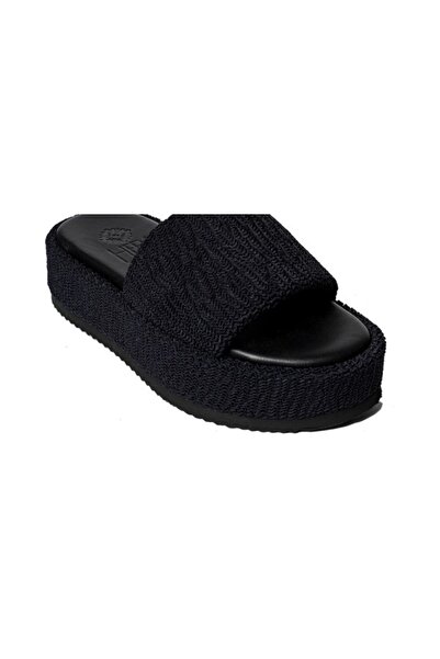 Hebe Athens PUFFY IBIZA FLATFORM ΣΛΑΪΝΤ - Μαύρο