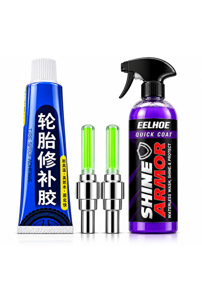Zenorius Set Auto 3 în 1 – Soluție Reparare Anvelope + Capace LED Verde pentr...