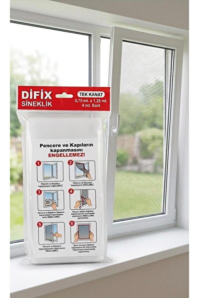 DİFİX Pratik Yapışkanlı Pencere Sinekliği 75x125 cm - Cırt Cırtlı Kolay Monta...