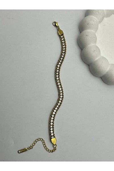 BİJU YILMAZ 26Blk16 - cm Stone Row Gold Steel Bracelet