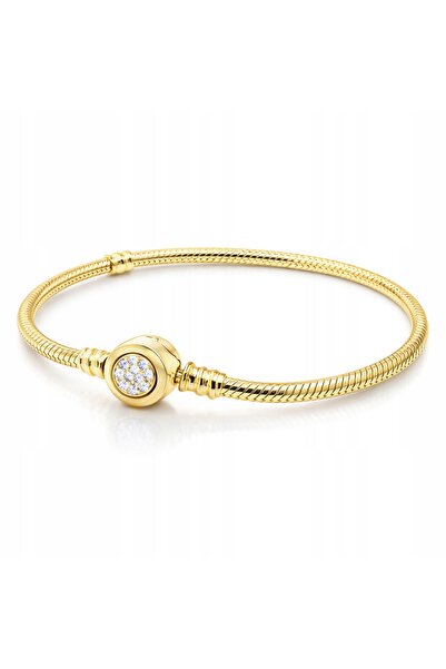 Larezo Brățară modulară argint placat cu aur 17cm, tip charms beads, model șarpe
