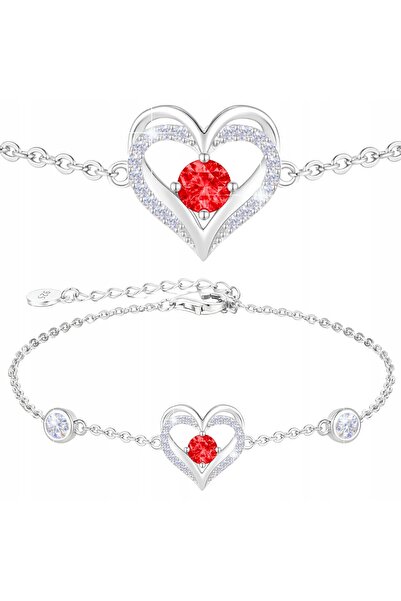 Larezo Silver heart bracelet, heart with red crystals, cubic zirconia, 925 SI...