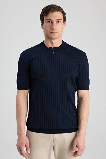 D'S Damat Ds Damat Regular Fit Navy Blue Plain Sweater
