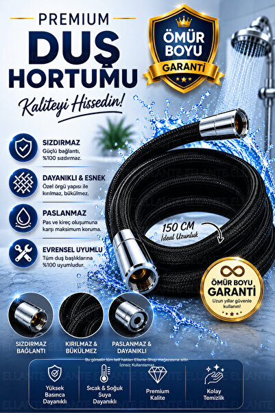 ellante ÖMÜR BOYU GARANTİLİ PREMIUM DUŞ HORTUMU – KIRILMAZ, BÜKÜLMEZ, SIZDIRM...