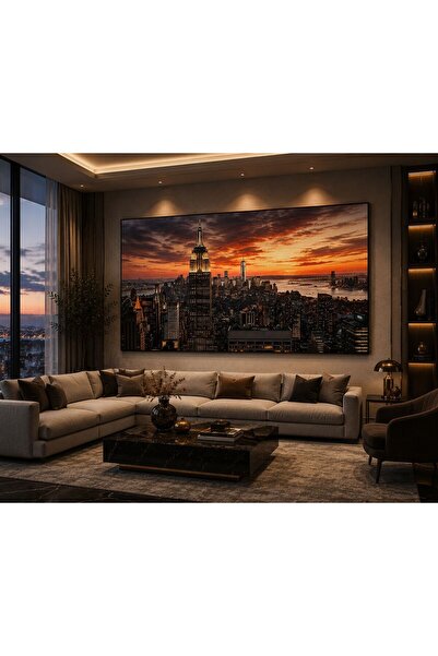 walliva New York Gün Batımı Şehir Manzaralı Kanvas Tablo – Premium Modern Duv...