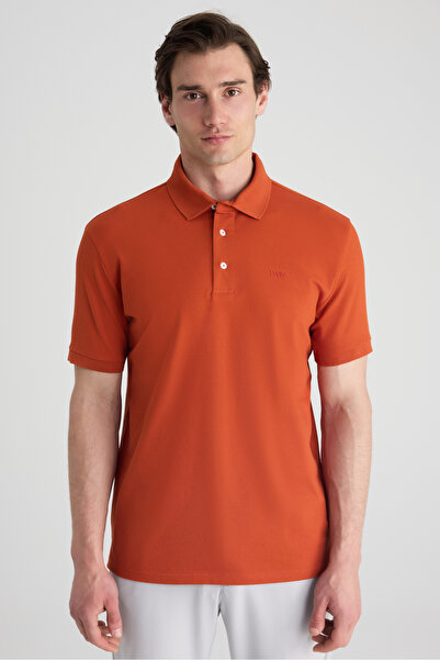 Twn Slim Fit Orange Pique Textured T-Shirt
