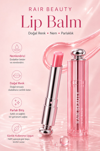 RAİR BEAUTY Lip Balm Doğal Renk Veren Nemlendirici ,2in1 Parlak Dudak Balmı