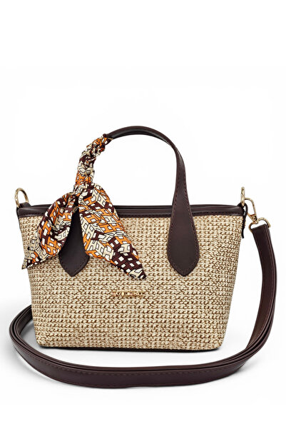 Evident Brown, Straw Look, Scarf, Crossbody Strap, Minimalist, Hand & Shoulde...