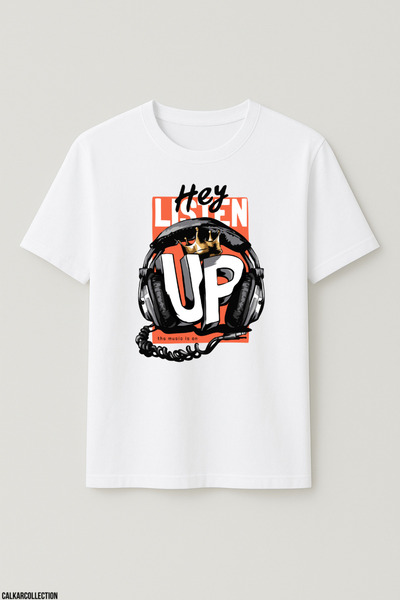 CALKARCOLLECTION تي شيرت Hey Listen up كبير الحجم للجنسين