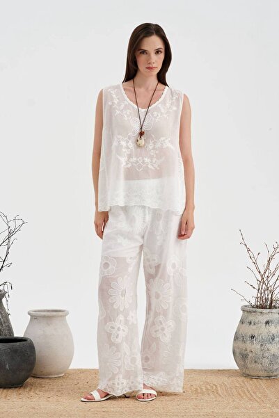 tw3 Women's Pants with Complete Embroidery Detail and Elastic Waist Design
