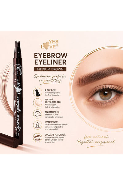 yes love Eyeliner pentru sprâncene Maro Mediu, Rezistent la apă 24H – Efect T...