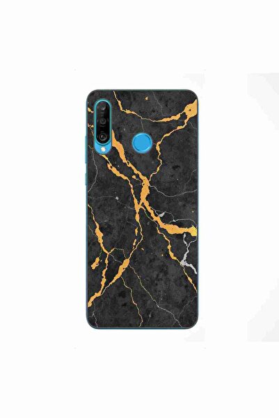 OEM Husa compatibila cu Huawei P30 Lite Silicon Gel Tpu Model Noir Gold Marble