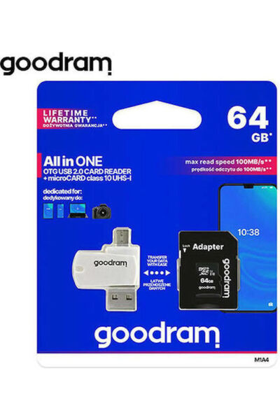 Goodram microSDXC 64GB U1 UHS-I 100MB/s με αναγνώστη USB