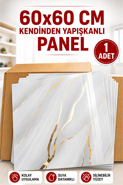 UKAB DEKOR 60x60 Cm Gri-GoldMermer Desenli Kendinden Yapışkanlı Seramik Köpük...