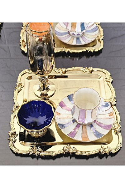 atabey home collection 2 ADET SUNUM TEPSİSİ LALEZAR FULL GOLD TEPSİ 22 CM