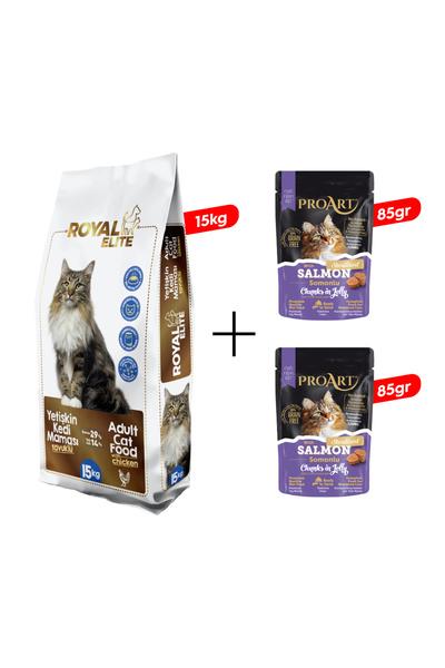 ProArt Royal Elite Tavuklu Yetişkin Kedi Maması 15 Kg+ 2 Adet Jöleli Somonlu ...