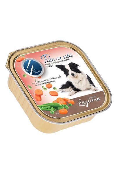 4dog Wet Food Adult Dog, Pate, Beef with Vegetable Topping, 150g