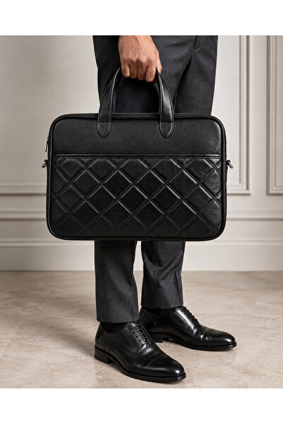 Moda West Black Quilted Laptop and Briefcase Compatible with 15.6-16.9 Inch D...