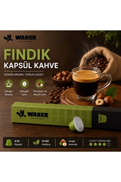 United Foods WAKER Fındık Aromalı Kapsül Kahve 10'lu Paket – Yoğun Aroma ve L...