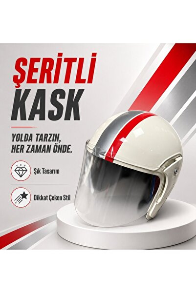 HZN MOTOR Beyaz Yarım Kask Motosiklet Kaskı Scooter Motor Bisiklet Kaskı Açık...